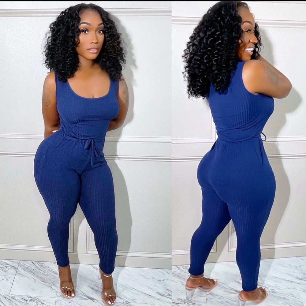 Ribbed Drawstring Jumpsuit